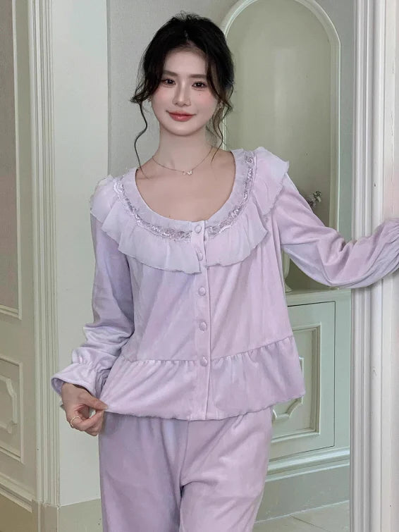 Dreamy Velvet Ruffle Pajama Set