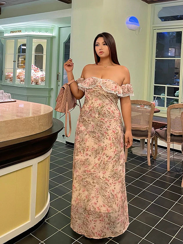 Blush Garden Lace Off-Shoulder Dress