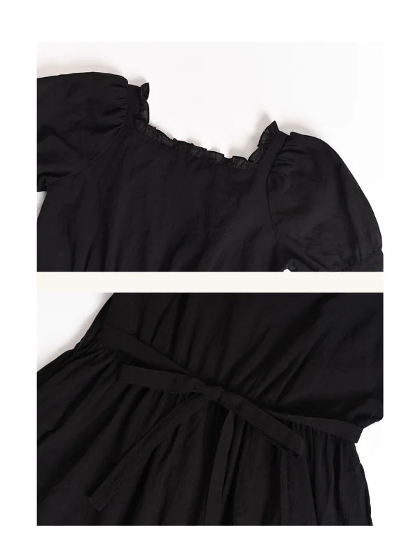 Noir Rose Embroidered Vintage Black Dress