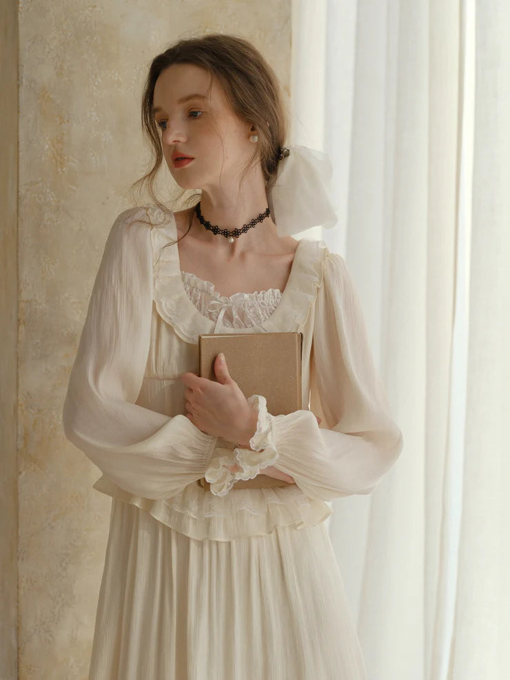 Poetic Cream Ruffle Lace Dress