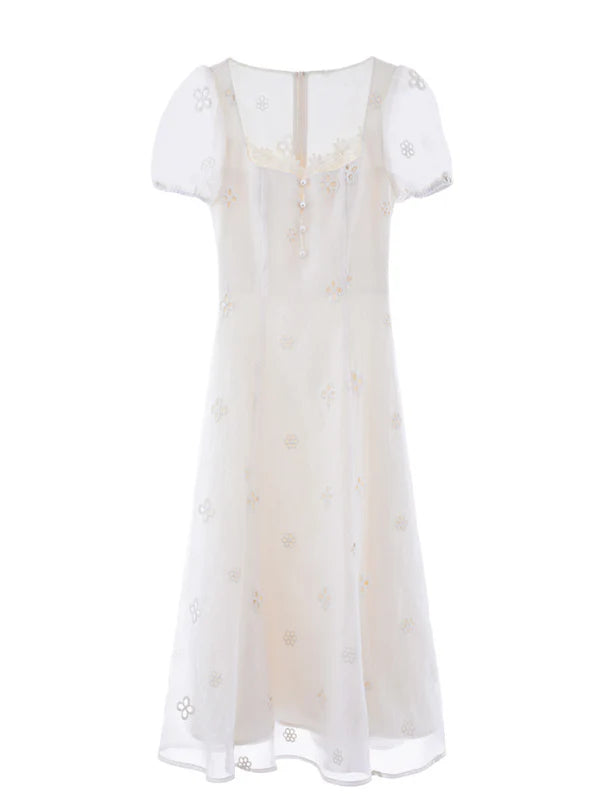 Elegant Daisy Lace White Dress