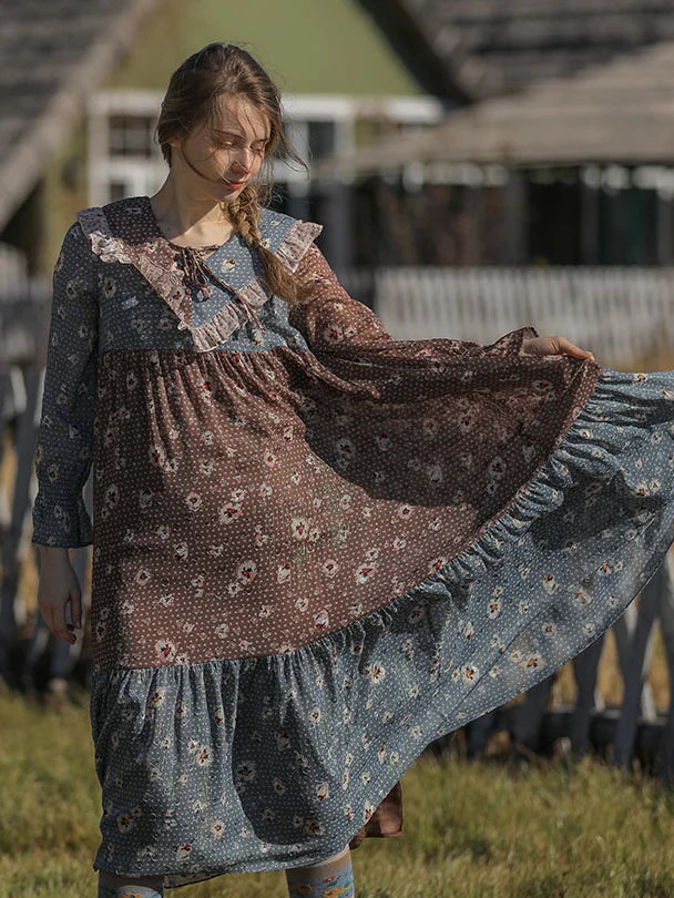 Autumn Patchwork Chiffon Dress