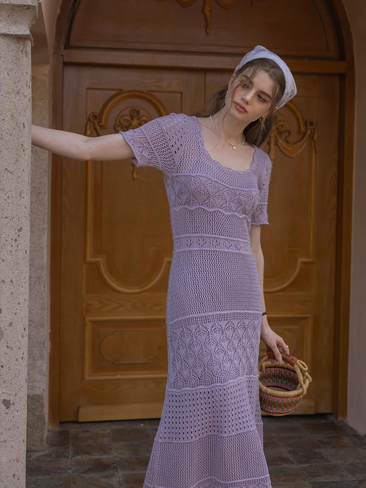 Serene Garden Crochet Lavender Dress