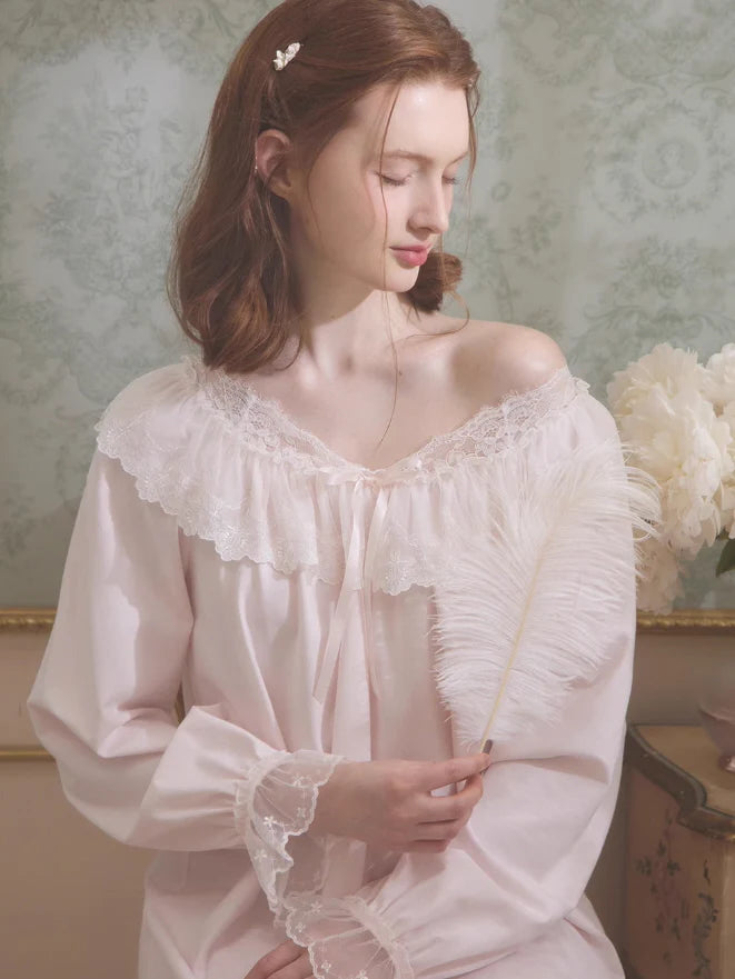 Soft Cotton Princess Lace Nightgown