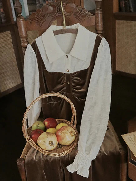 Earthy Velvet Button-Front Pinafore Dress