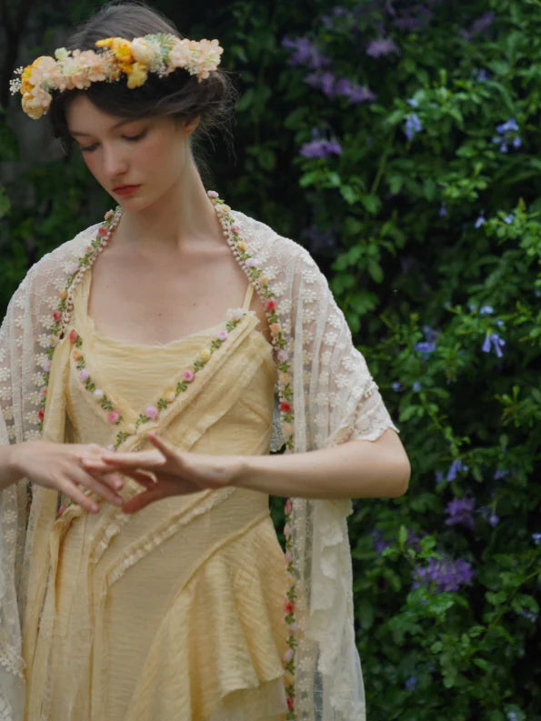 Golden Bloom Petal Drape Dress