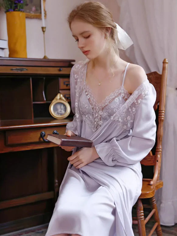 Lilac Elegance Lace Loungewear Set