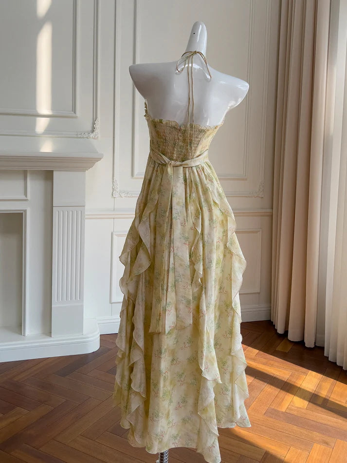 Golden Meadow Ruffle Floral Dress