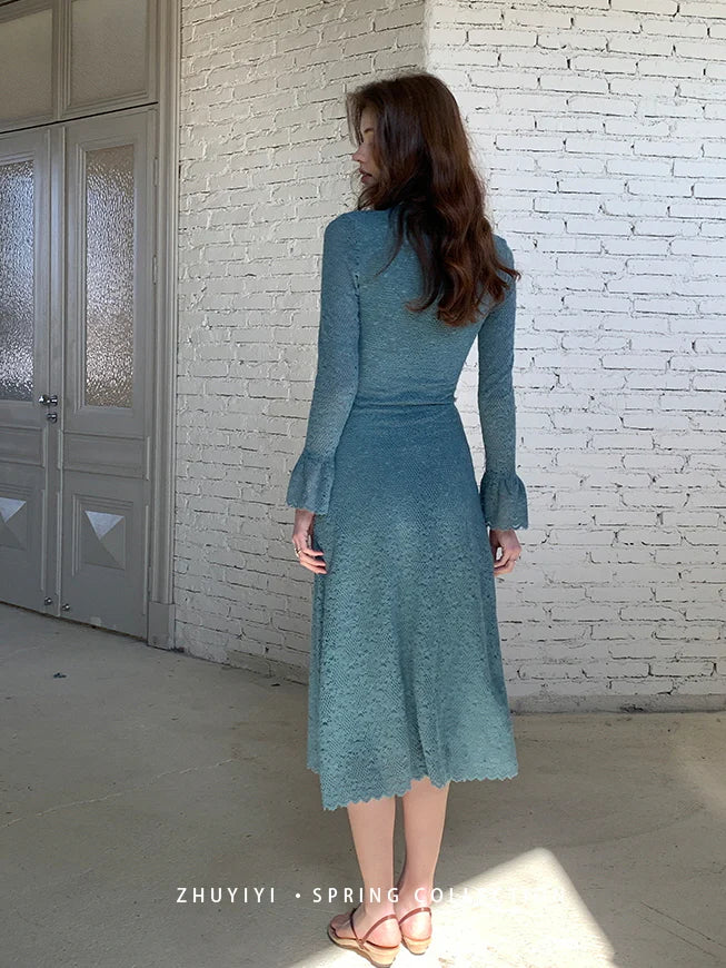 Sapphire Lace Bell Sleeve Dress