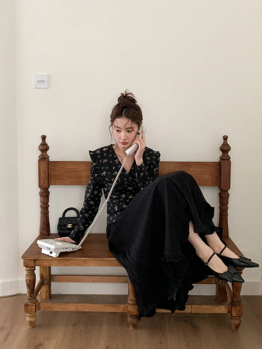 Black Vintage Floral Blouse