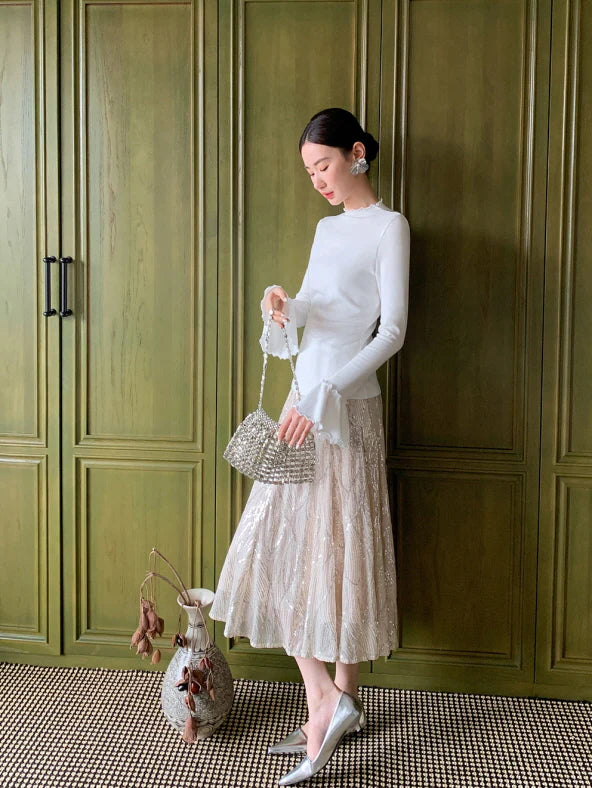 Champagne Sequin A-Line Skirt