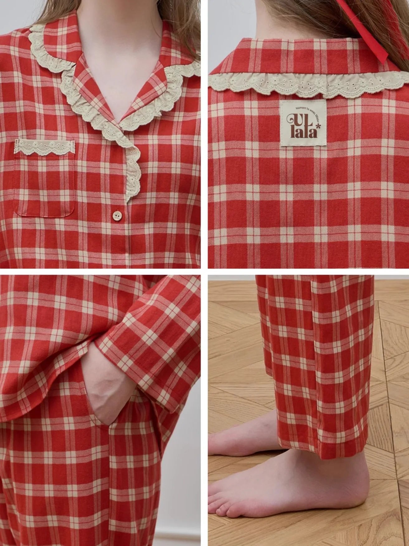 Cherrywood Check Lace Pajama Set