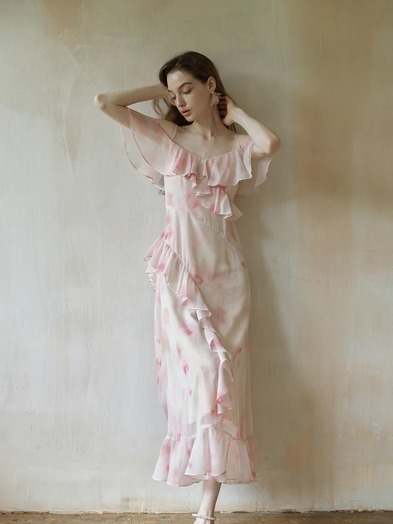 Watercolor Ruffle Fairy Slip Dress