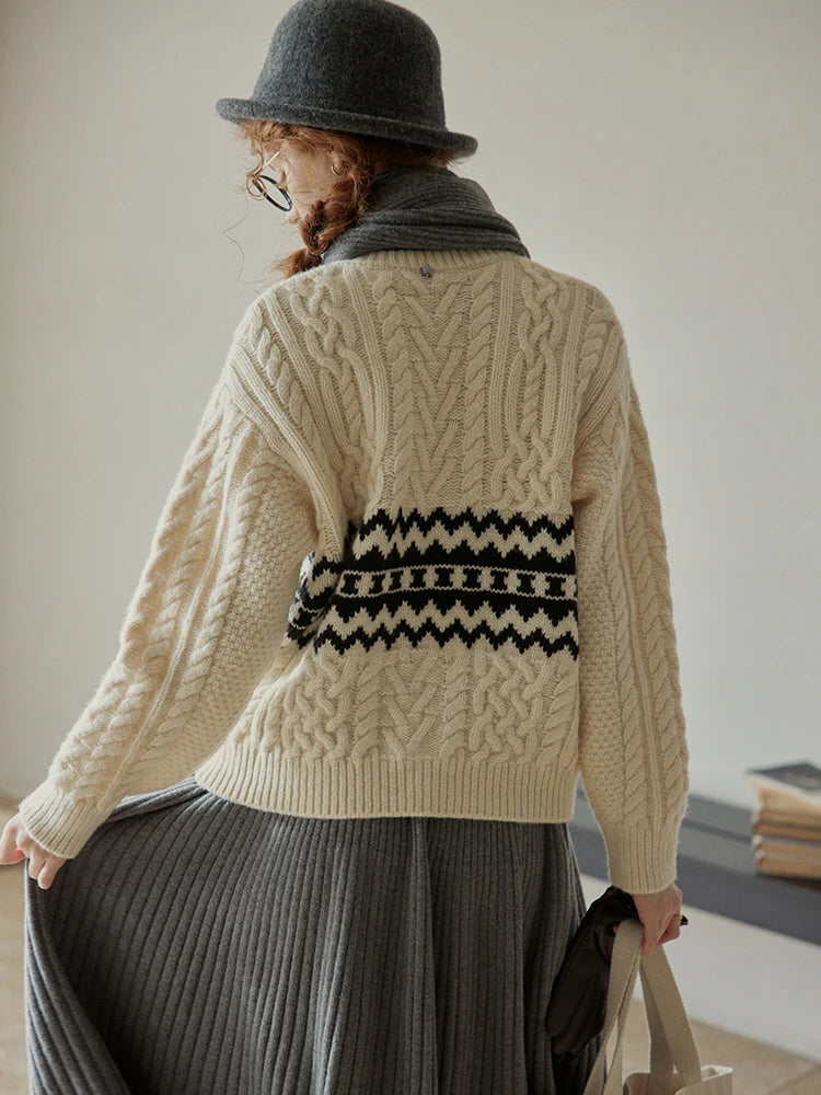 Geometric Pattern Vintage Cream Wool Cardigan