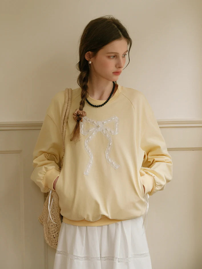 Vintage Lace Ribbon Sweatshirt