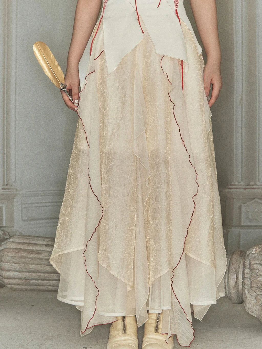 Enchanted Rose Embroidered Corset & Flowing Chiffon Skirt