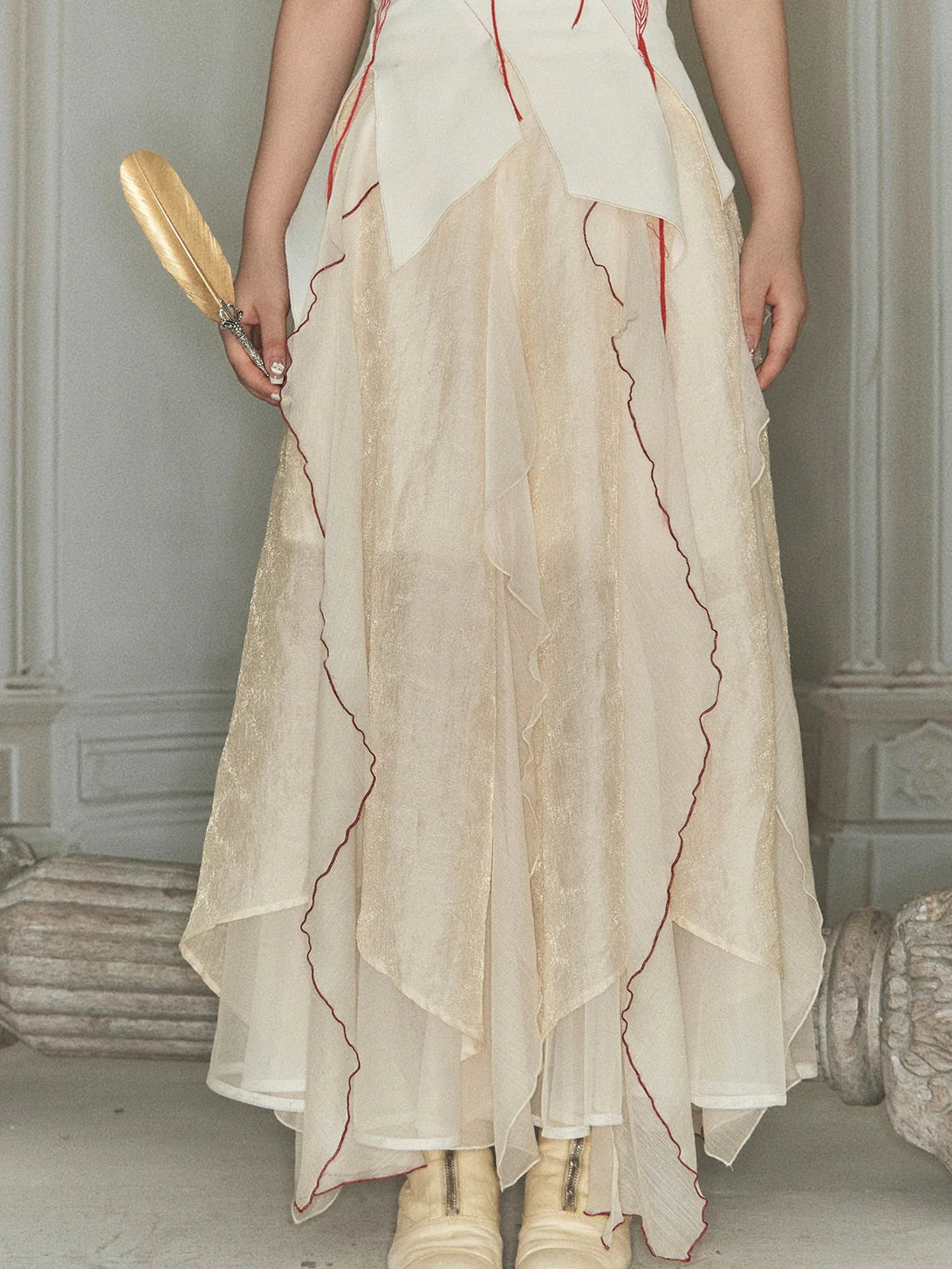 Enchanted Rose Embroidered Corset & Flowing Chiffon Skirt