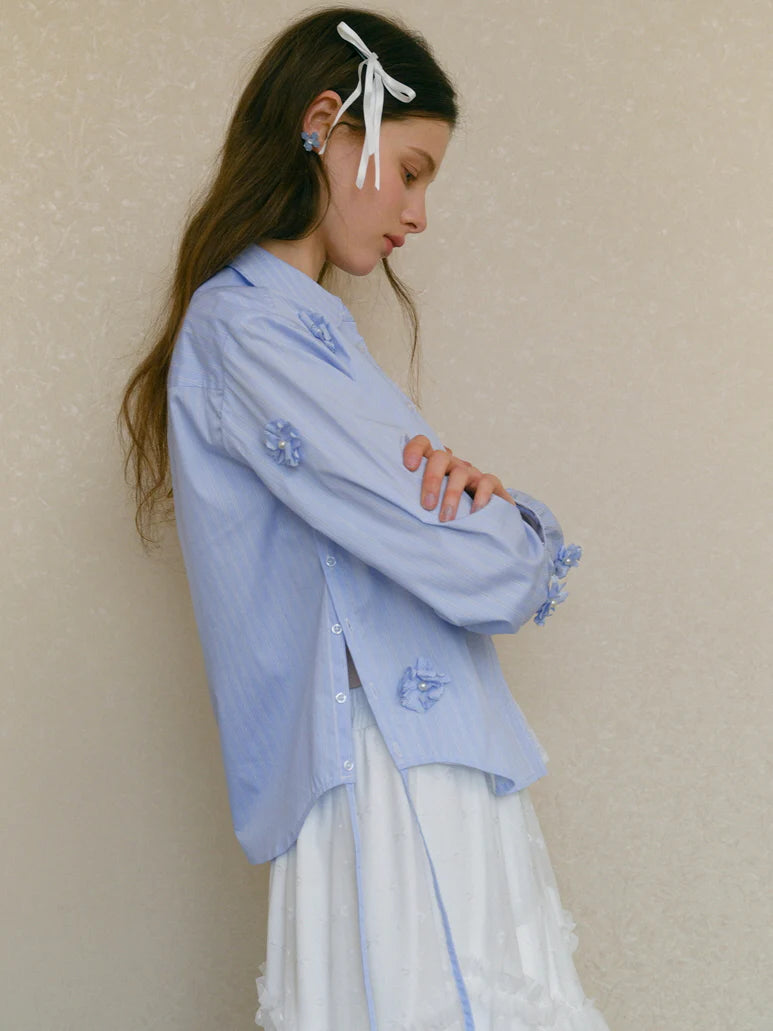 Powder Blue Floral Embellished Blouse