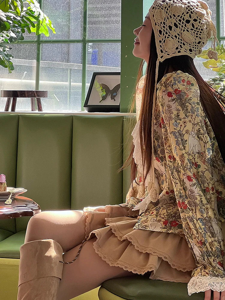 Enchanted Garden Cat Lace Blouse