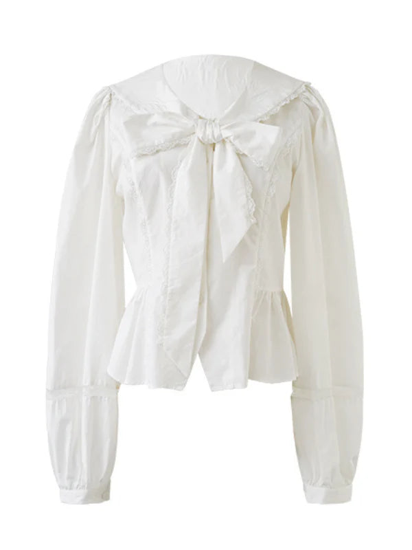 Victorian Bow-Tie Cotton Blouse