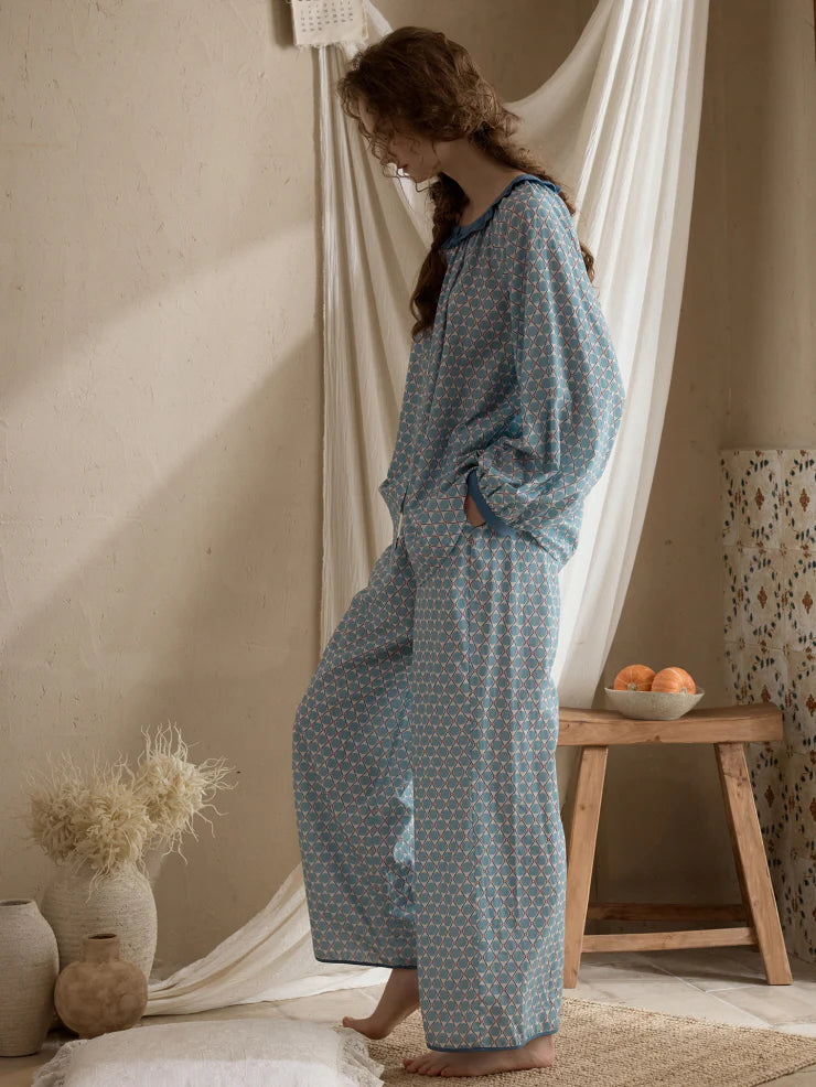 Vintage Geometric Ruffle Pajama Set