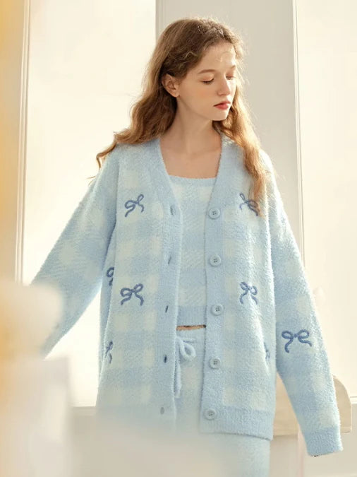 Cozy Blue Checkered 3-Piece Loungewear Set