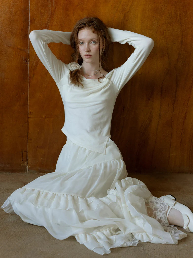 Elegant Rose Ivory Draped Top