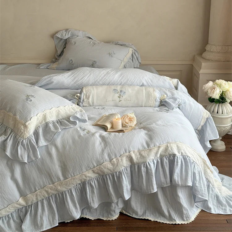 Romantic Blue Rose Cotton Bedding Set