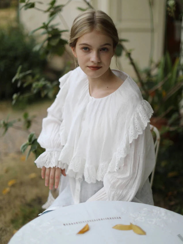 Romantic Broderie Ruffle Collar Blouse