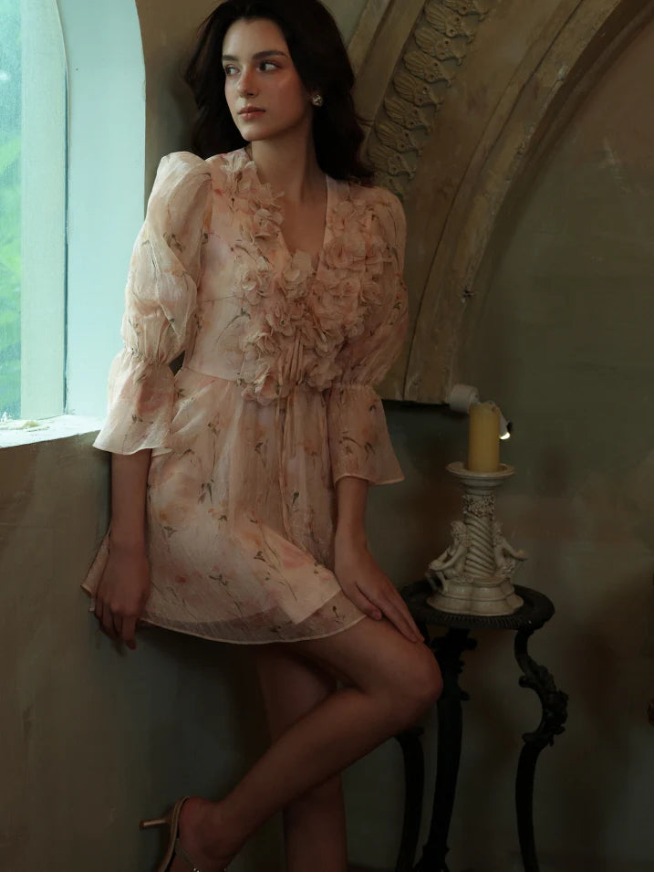 Blush Bloom Garden Ruffle Mini Dress