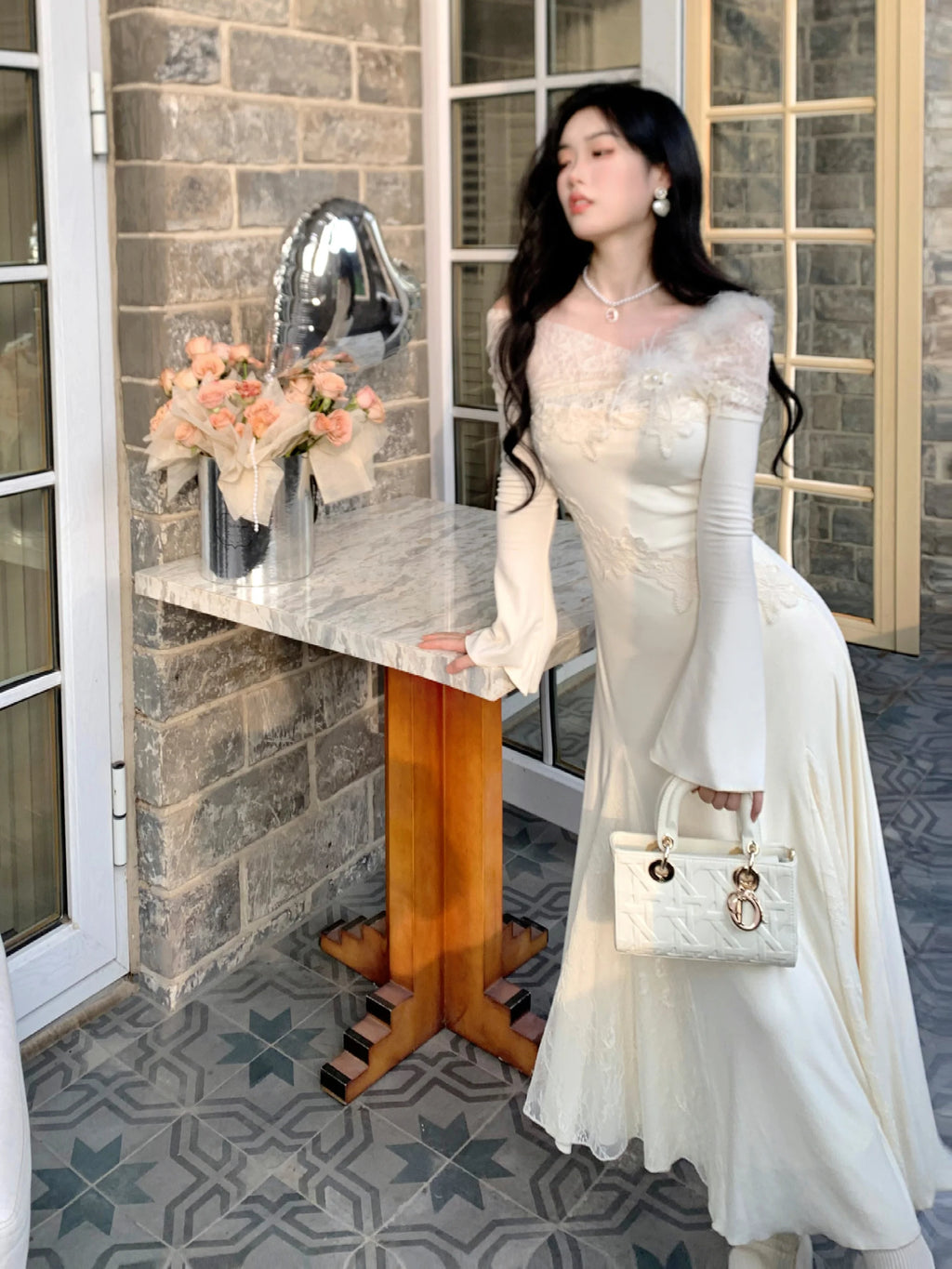 Winter Fairy Lace Feather Gown