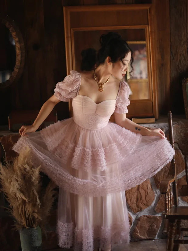 Ethereal Rose Lace Tulle Dress