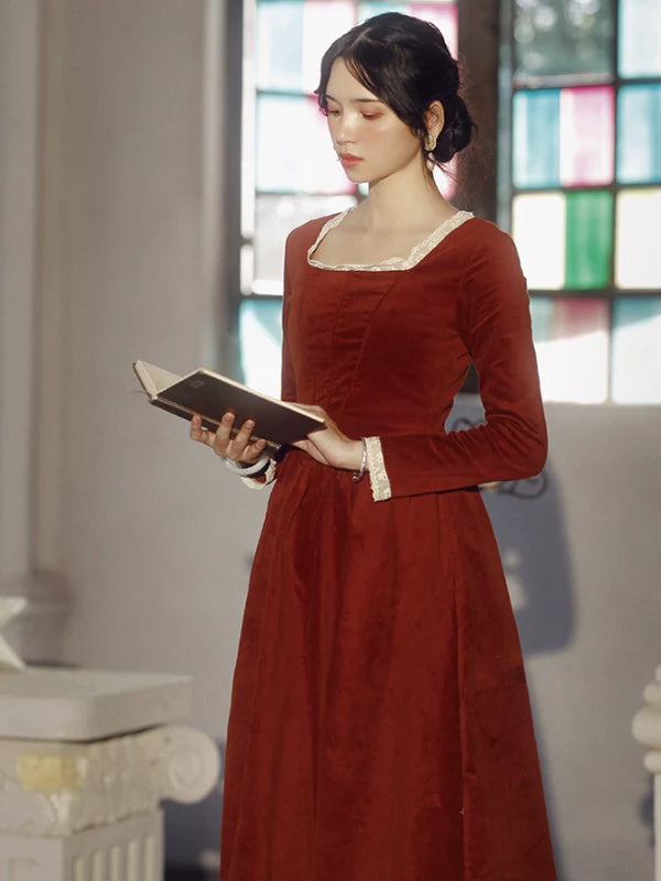 Crimson Elegance Lace Dress