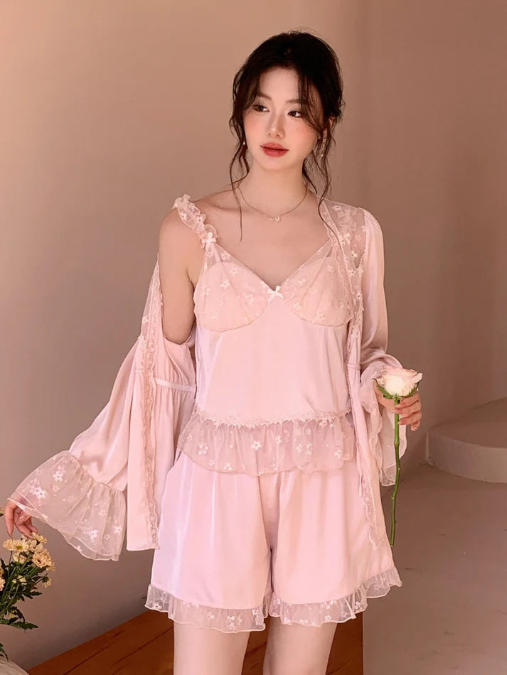 Blush Lace Layered 3-Piece Pajama Set