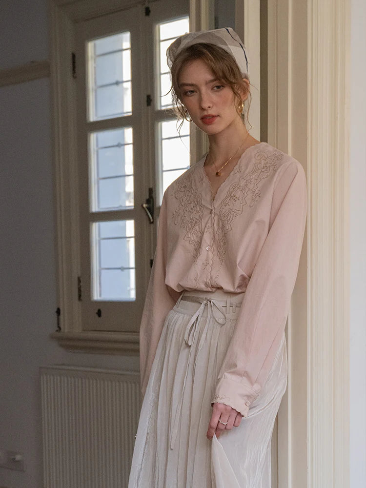 Scallop Embroidery Vintage Blouse