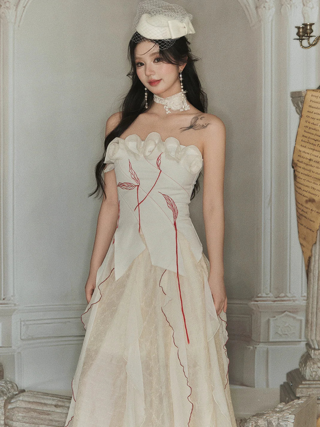 Enchanted Rose Embroidered Corset & Flowing Chiffon Skirt