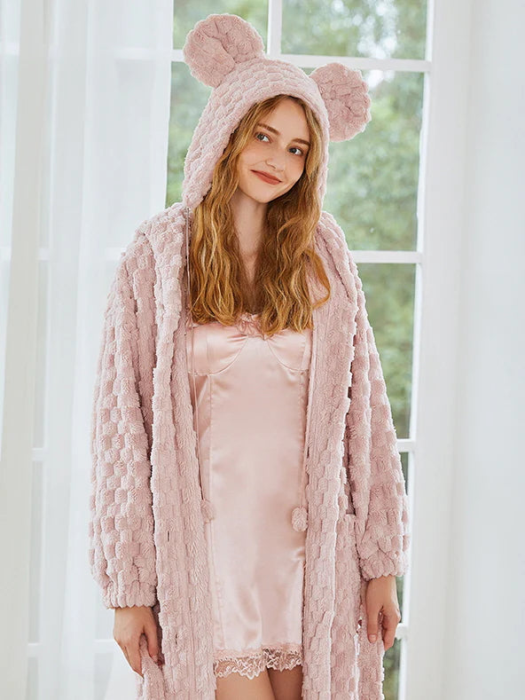 Plush Bear Ear Hooded Robe