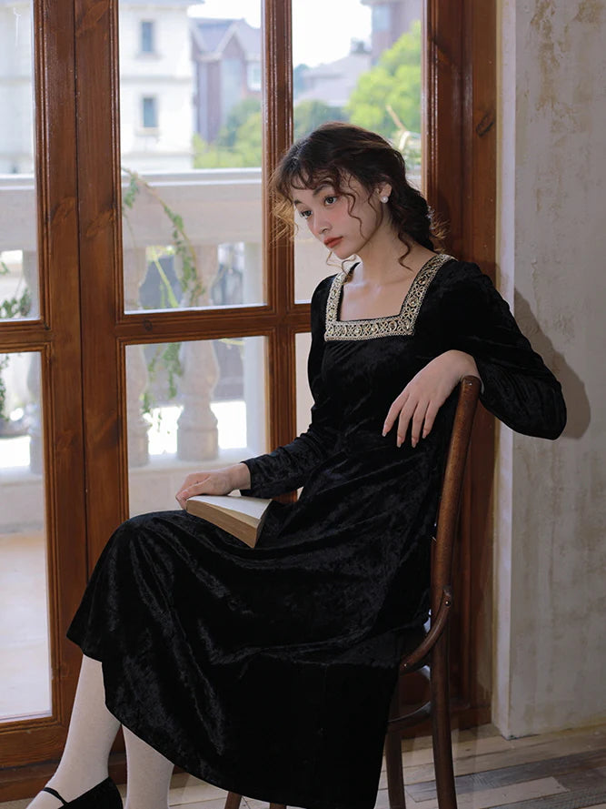 Vintage Black Velvet Princess Dress