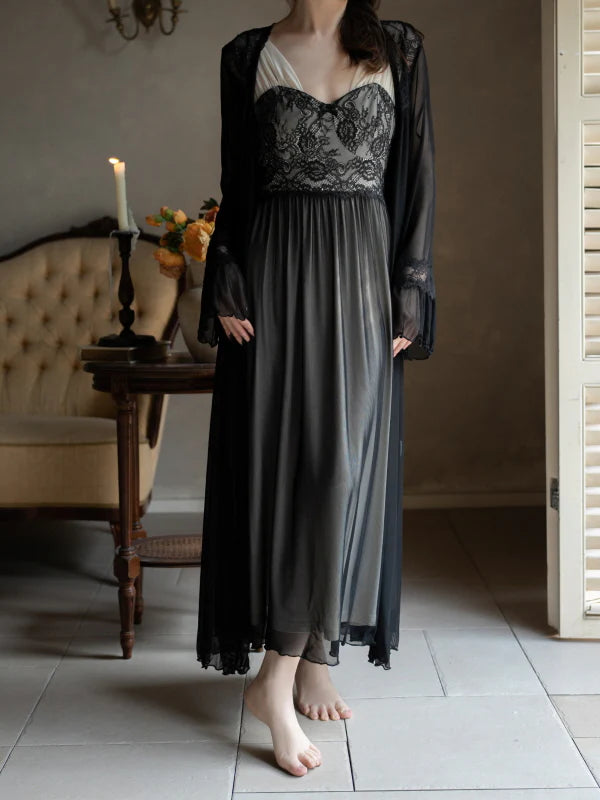 Noir Elegance Lace Nightgown Set