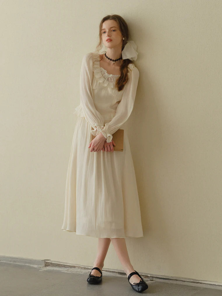 Poetic Cream Ruffle Lace Dress