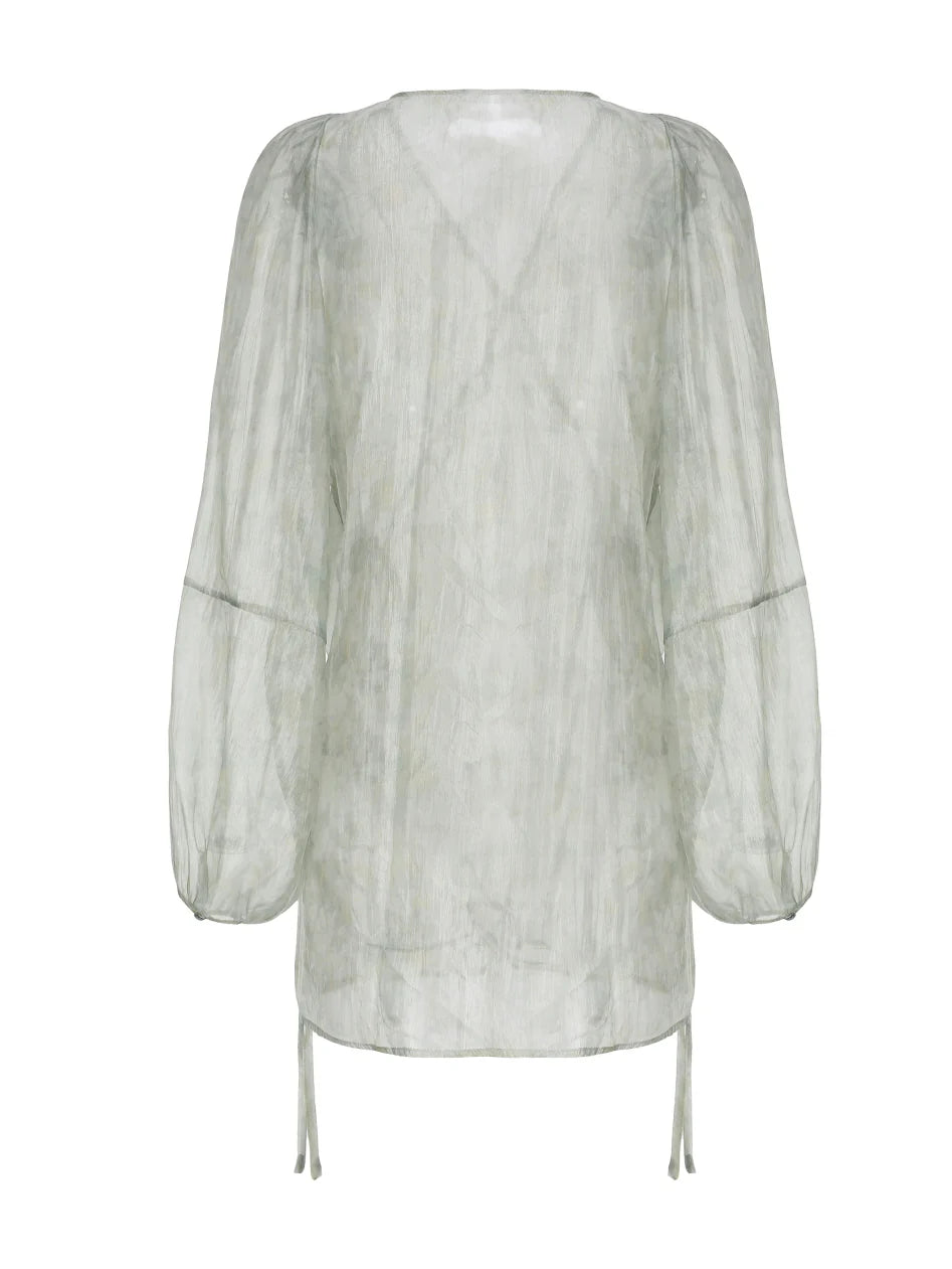 Pastel Green Floral Two-Piece Set – Sheer Cardigan & Tiered Dress