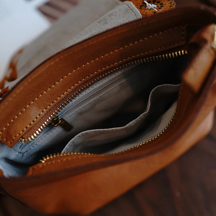 Petite Scalloped Flap Genuine Leather Crossbody Bag