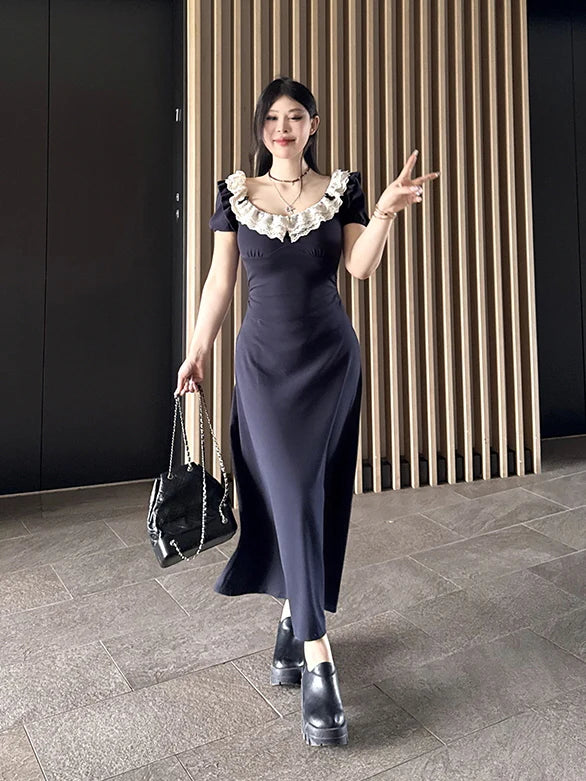 Midnight Lace Ruffle Dress