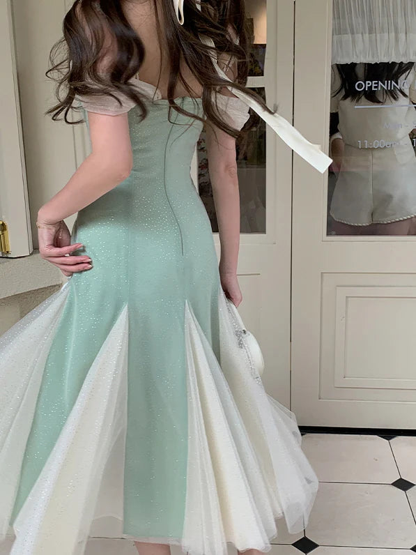 Evelyn's Mint Princess Slit Mesh Dress