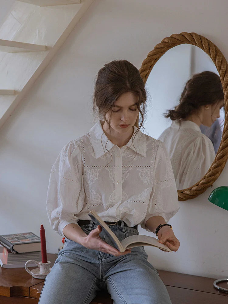 Vintage Embroidered Cotton Blouse