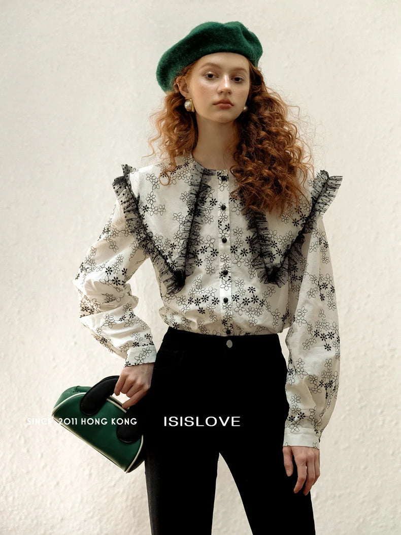 Ruffled Floral Embroidered Blouse