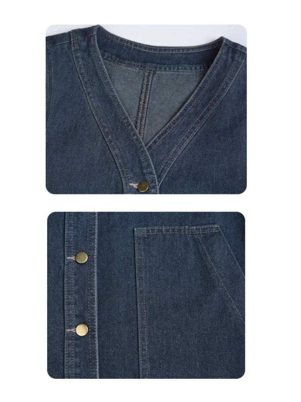 Vintage Denim Sleeveless Dress with Belted Waist