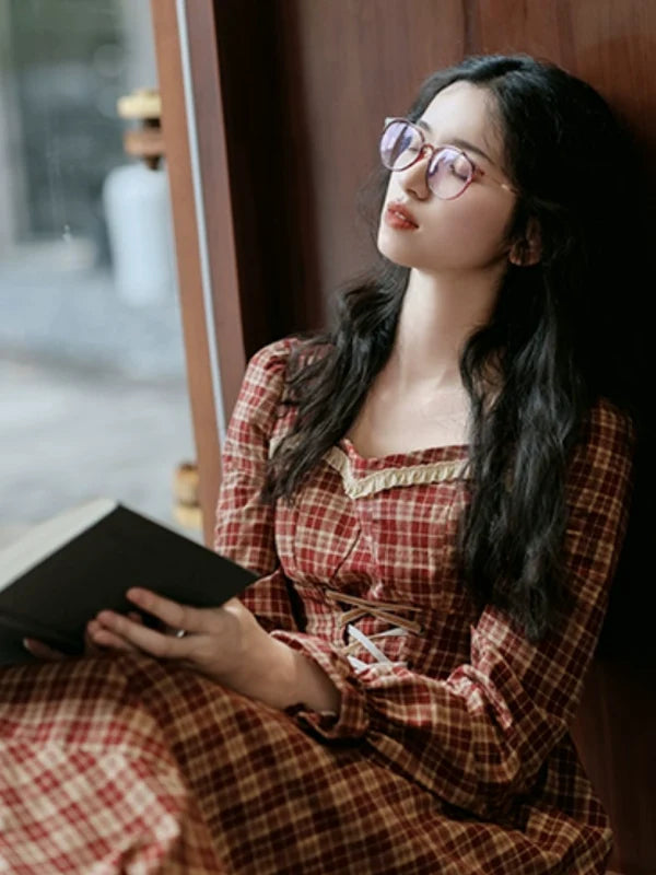Vintage French Chic Checkered Dress