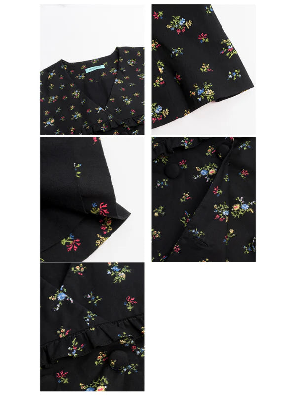 Black Vintage Floral Blouse