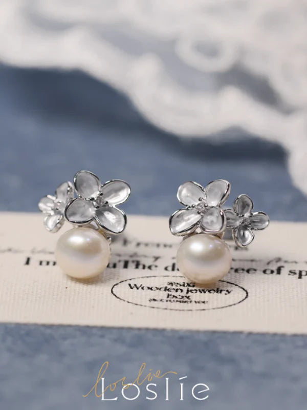 Natural Pearl Double Flower Earrings